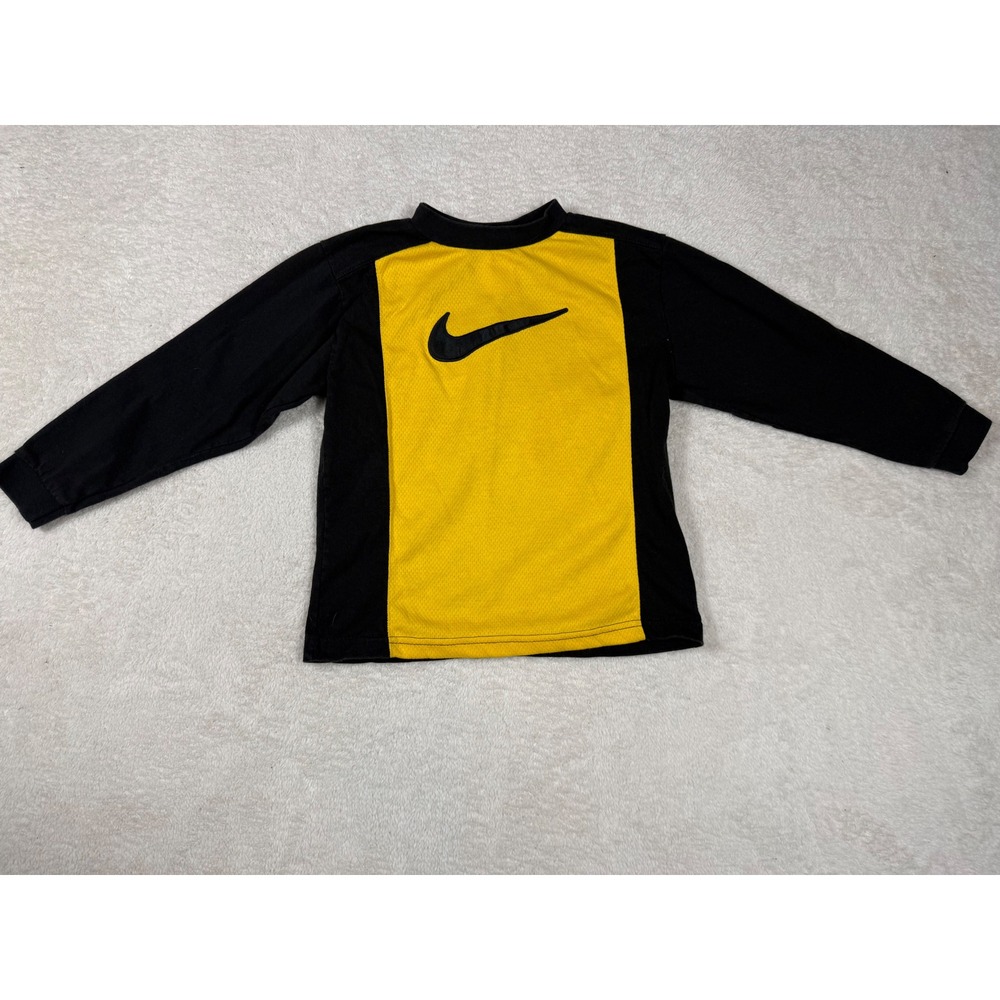 Vintage Nike Long Sleeve Shirt Youth 7 Yellow Black Colorblock Swoosh Athletic